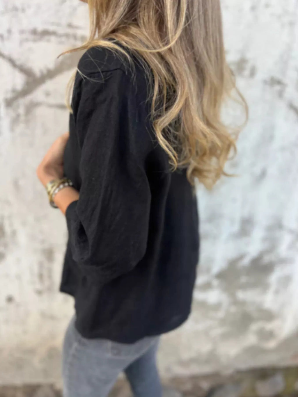 Full Size One Button V-Neck Shirt Plus Size