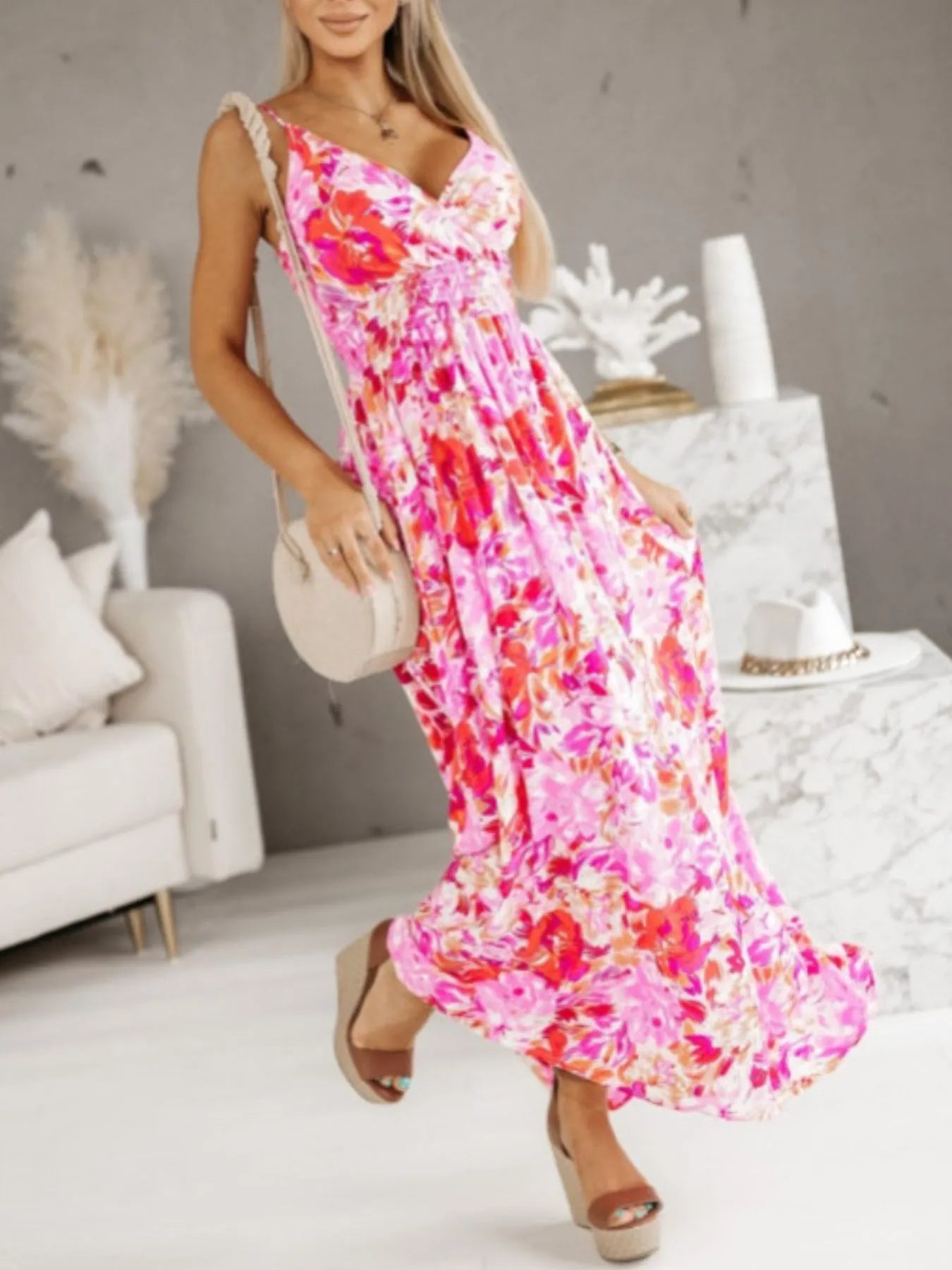 Printed Spaghetti Strap Maxi Dress