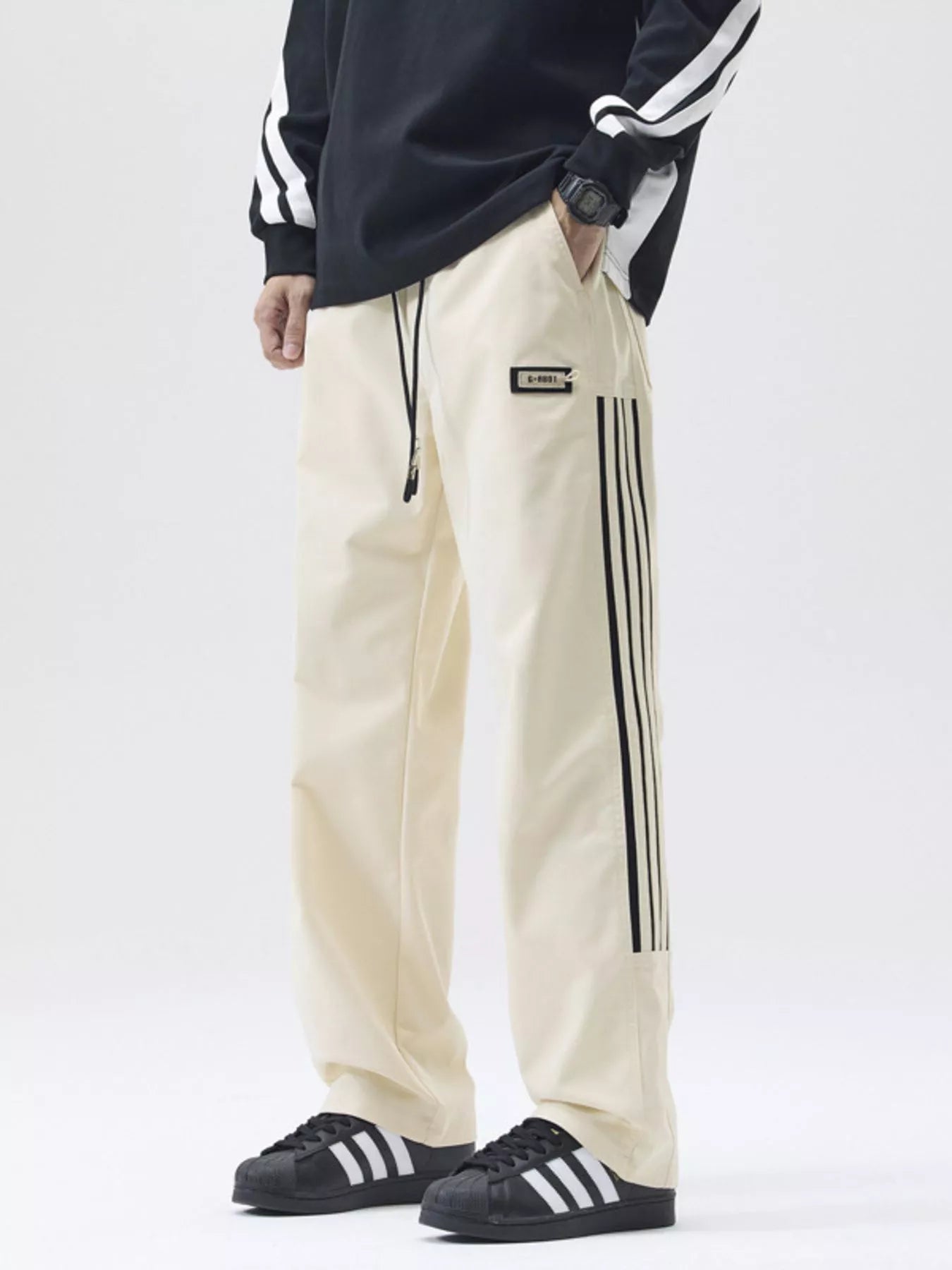 Men's Full Size Side Striped Wide Leg Casual Pants Plus Size