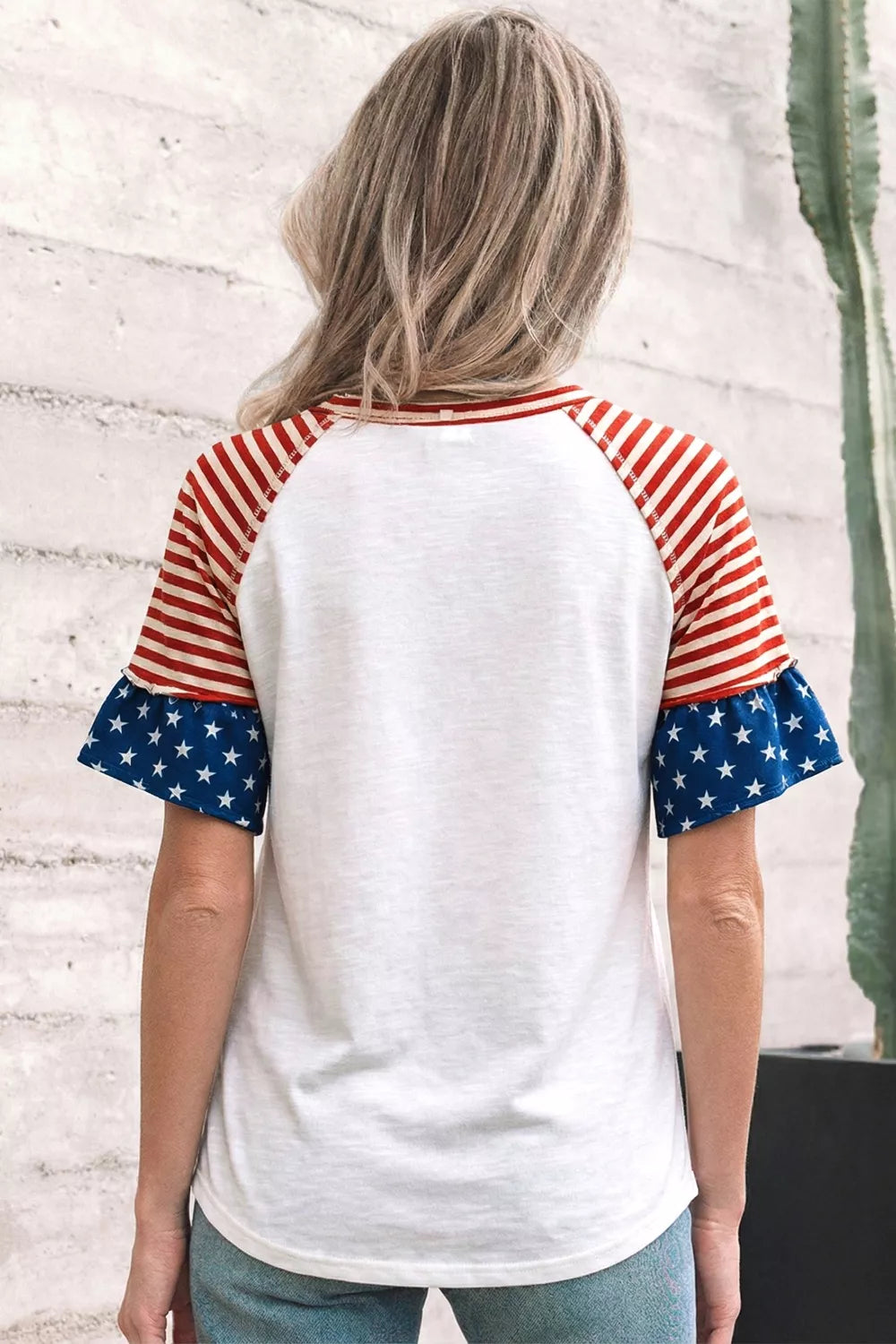 Star Detail Flag Inspired Short Sleeve Top