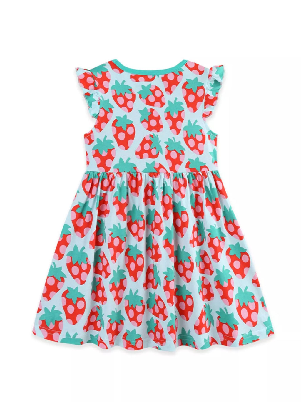 Children's Strawberry Print Ruffle Sleeve Casual Dress