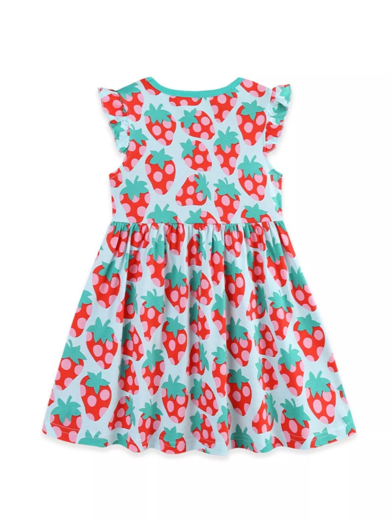 Children's Strawberry Print Ruffle Sleeve Casual Dress
