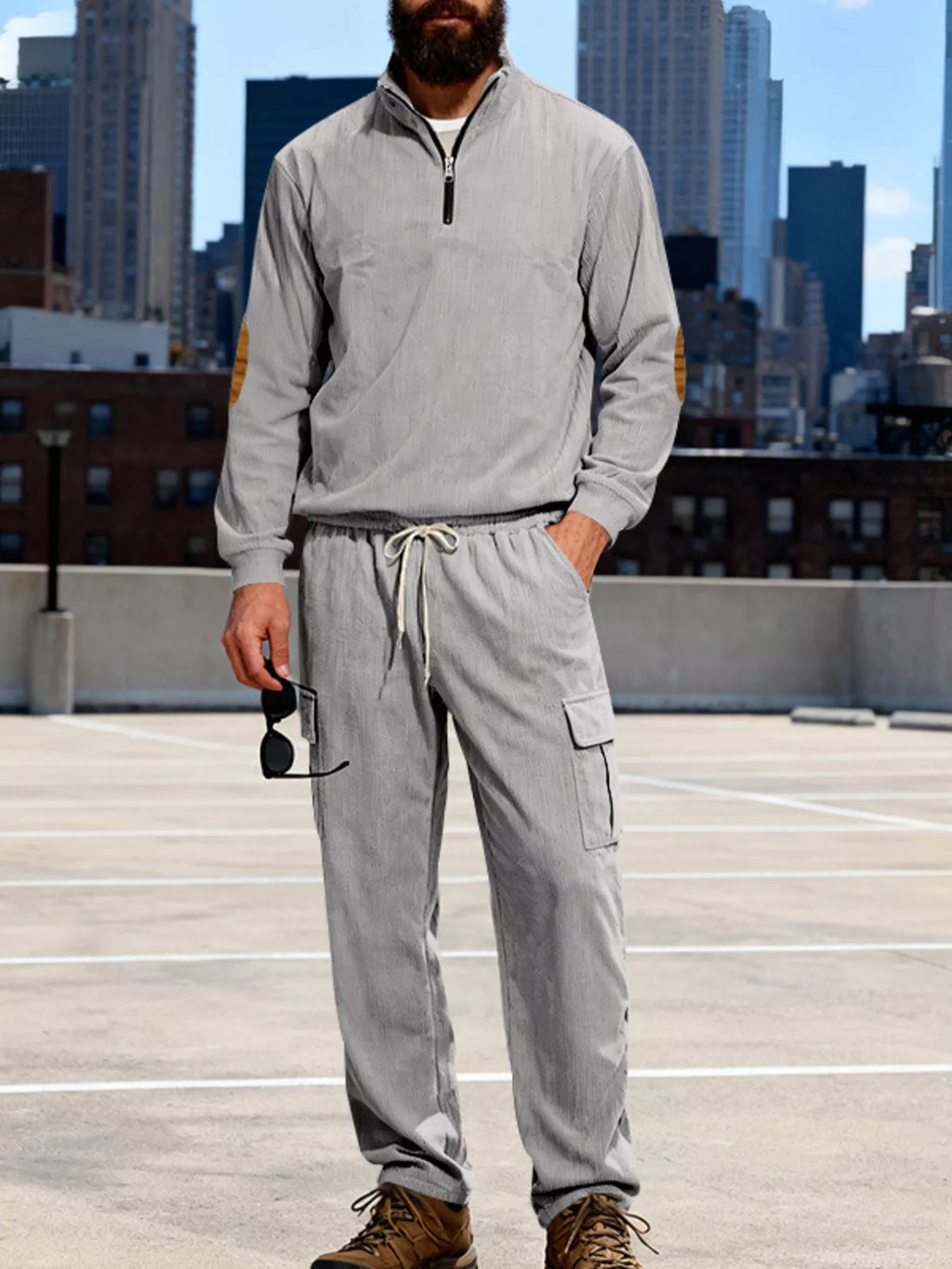 Men's Full Size Casual Long Sleeve Top & Pants Set Plus Size