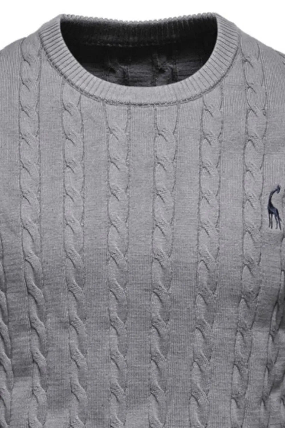 Men's Cable-Knit Round Neck Long Sleeve Sweater