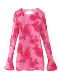 Backless Floral Flounce Sleeve Dress