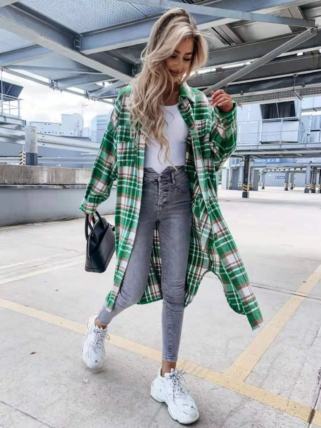 Plaid Button Up Longline Shacket