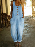 Full Size Button Detail Wide Strap Jumpsuit Plus Size