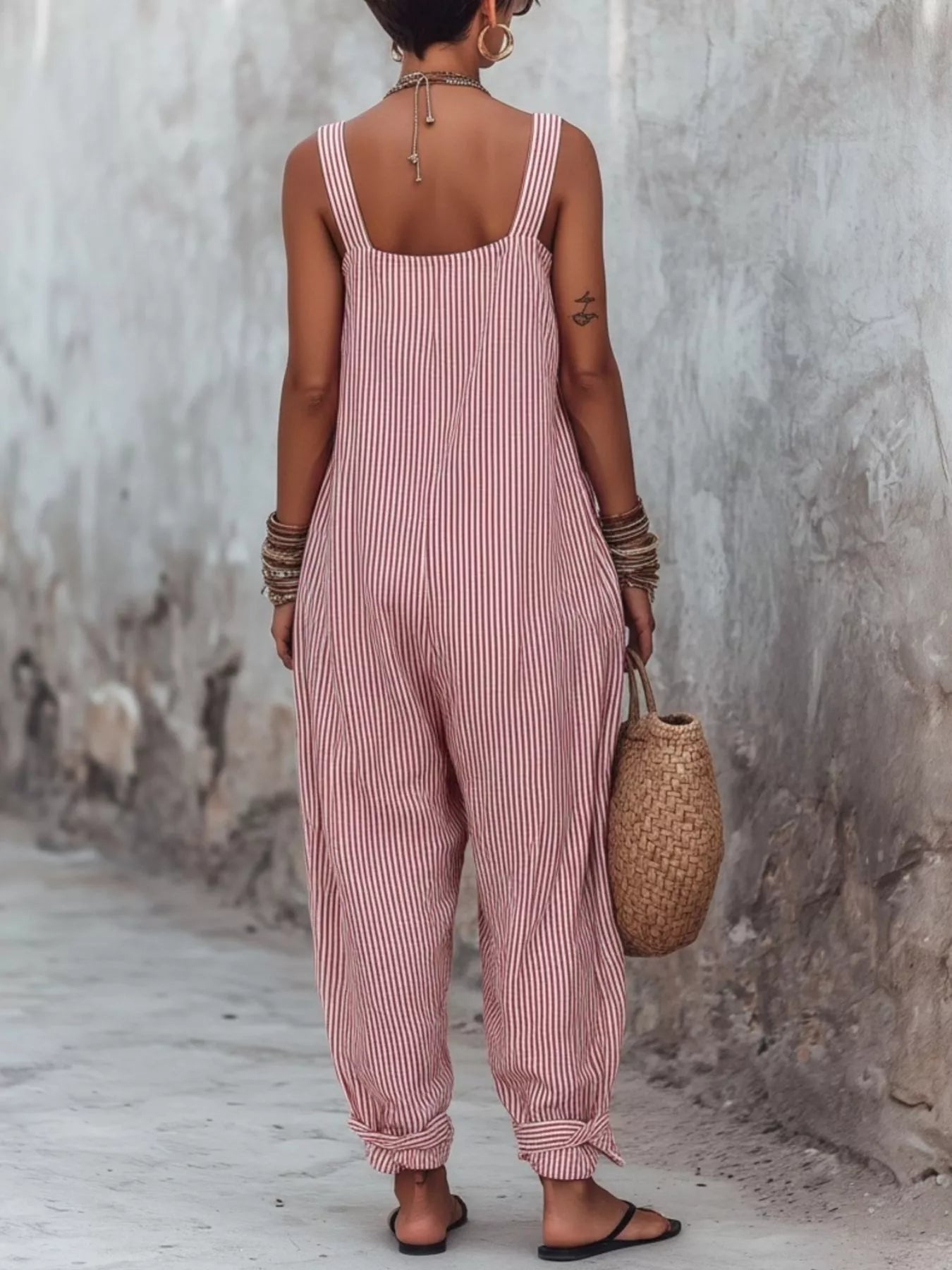 Full Size Striped Wide-Leg Jumpsuit Plus Size