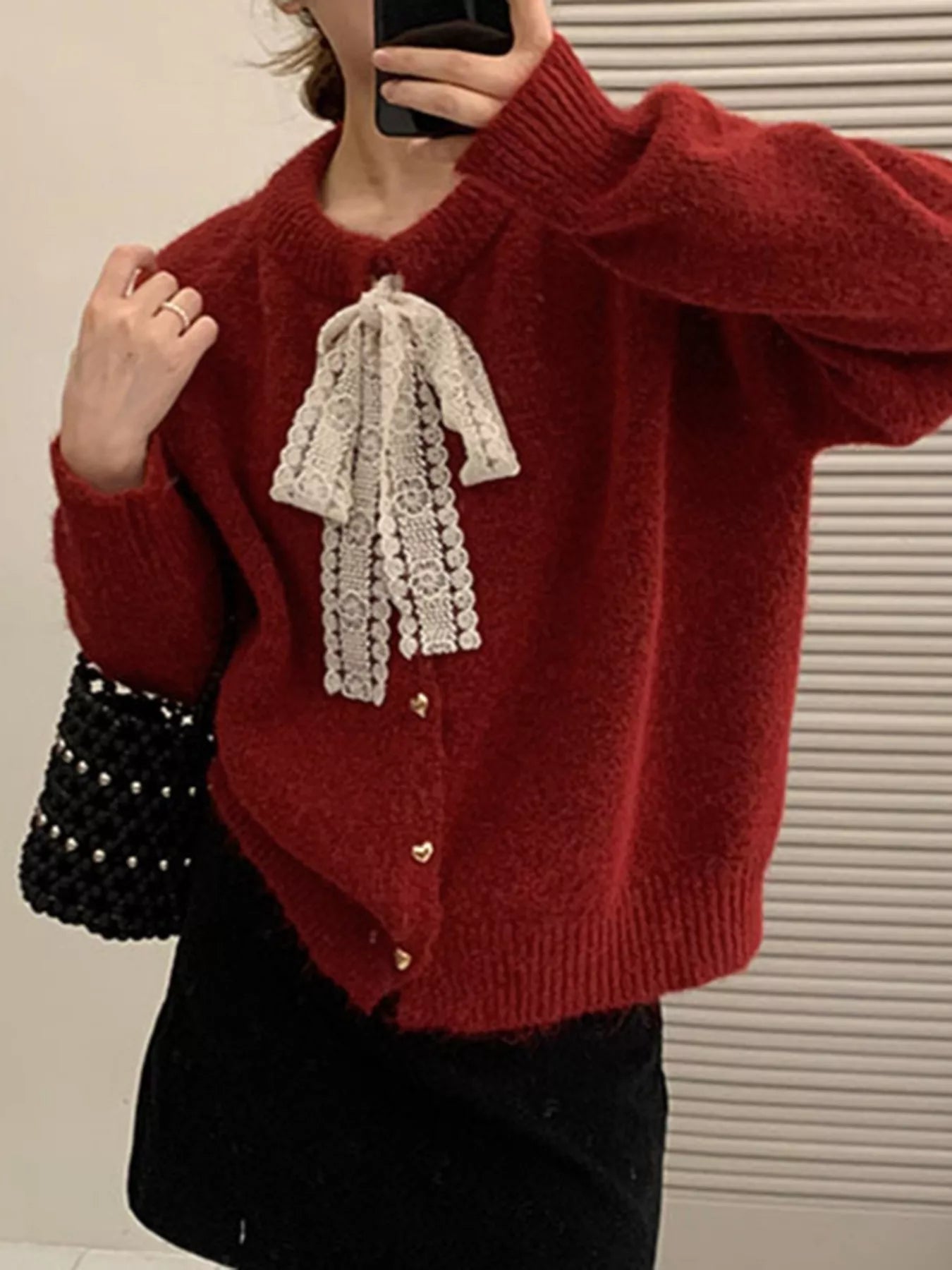 Lace Bowknot Knit Cardigan
