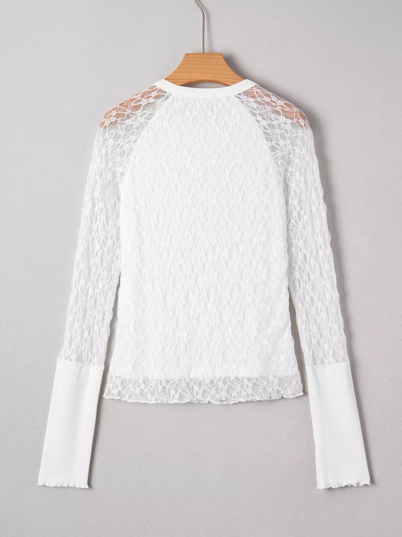 Sheer Lace Long Sleeve Slim Henley Top