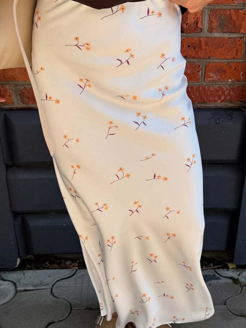 Floral Print Satin Skirt