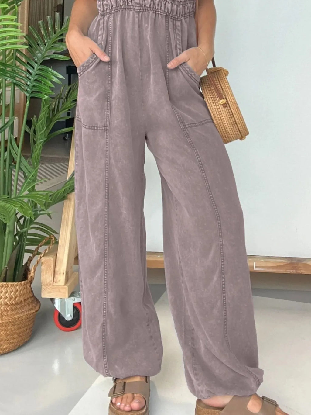 Full Size Wide Leg Spaghetti Strap Jumpsuit Plus Size
