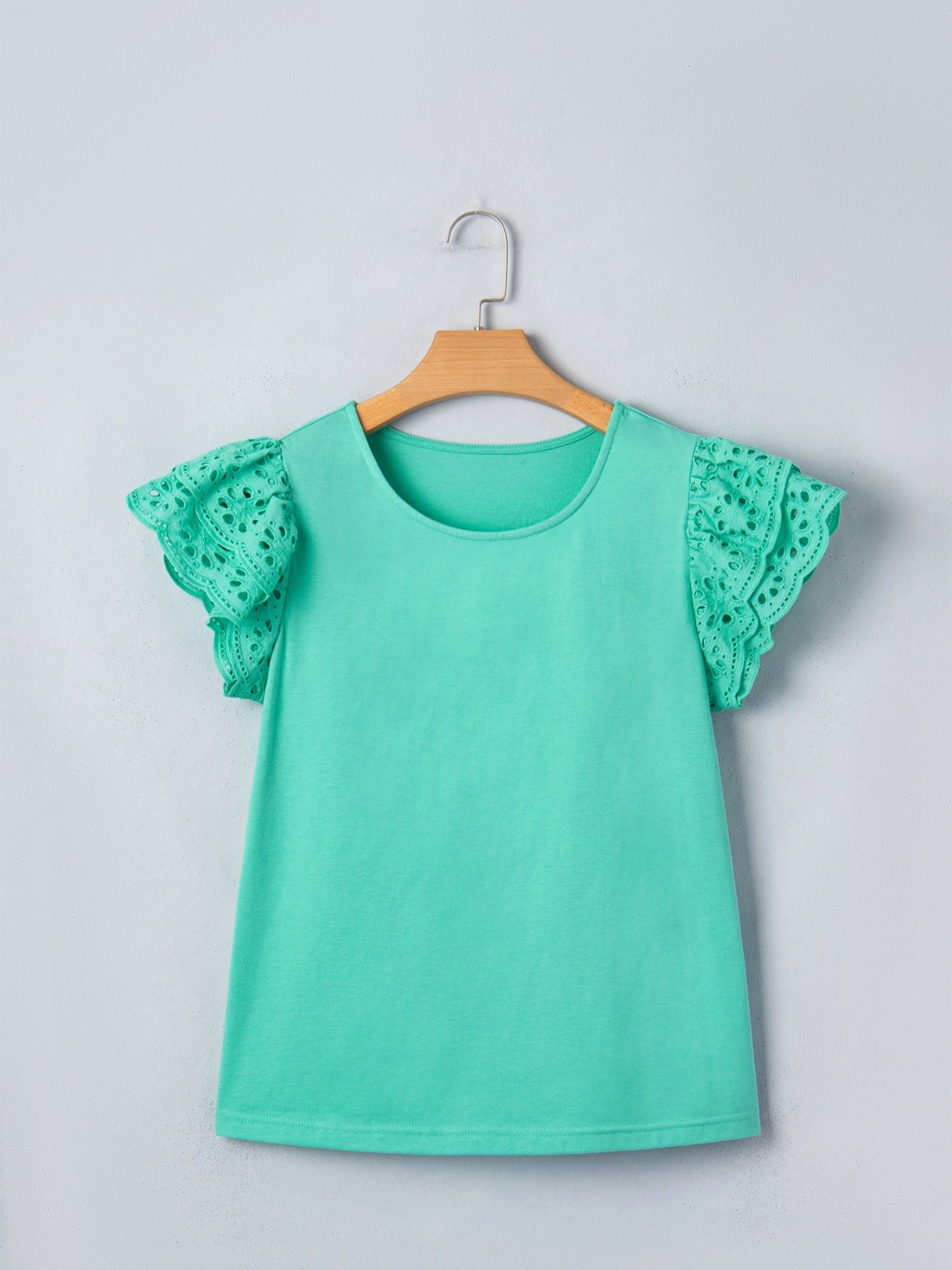 Eyelet Lace Ruffled Cap Sleeve Top