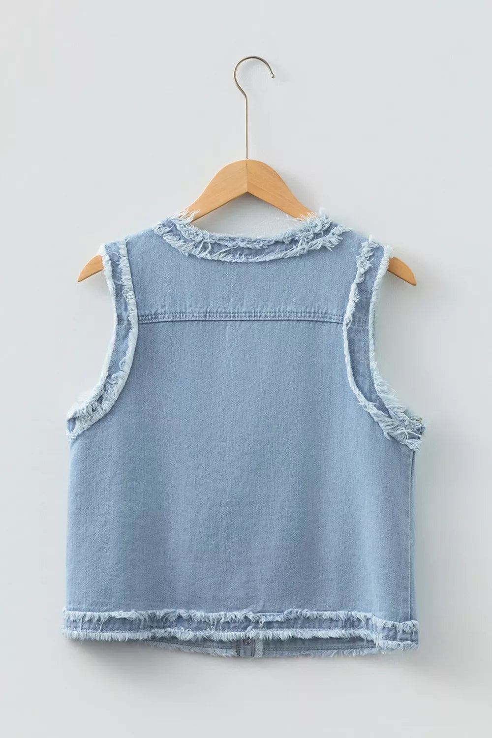 Frayed Edge Flap Pockets Denim Vest Jacket