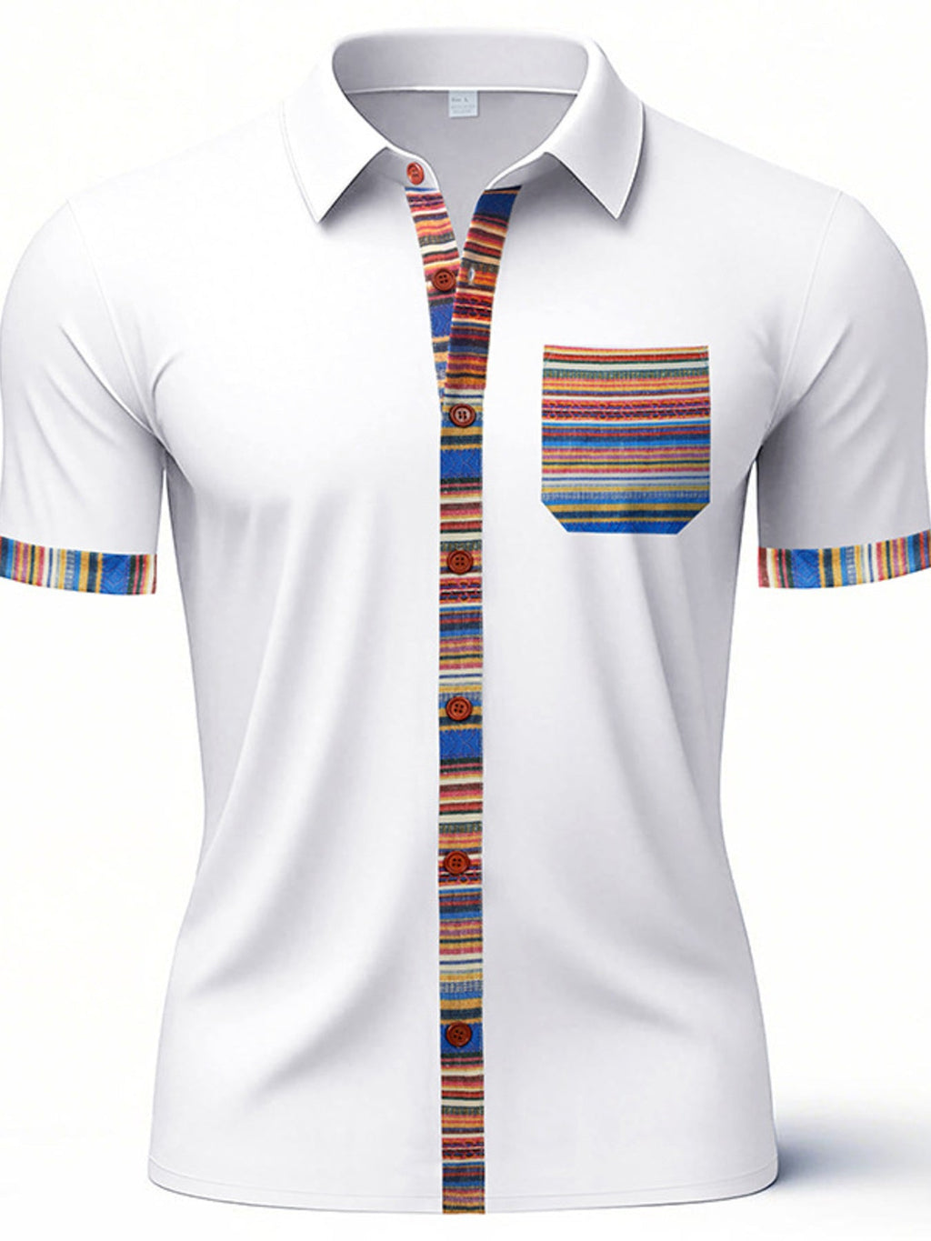 Men's Full Size Short Sleeve Shirt with Colorful Trim Plus Size