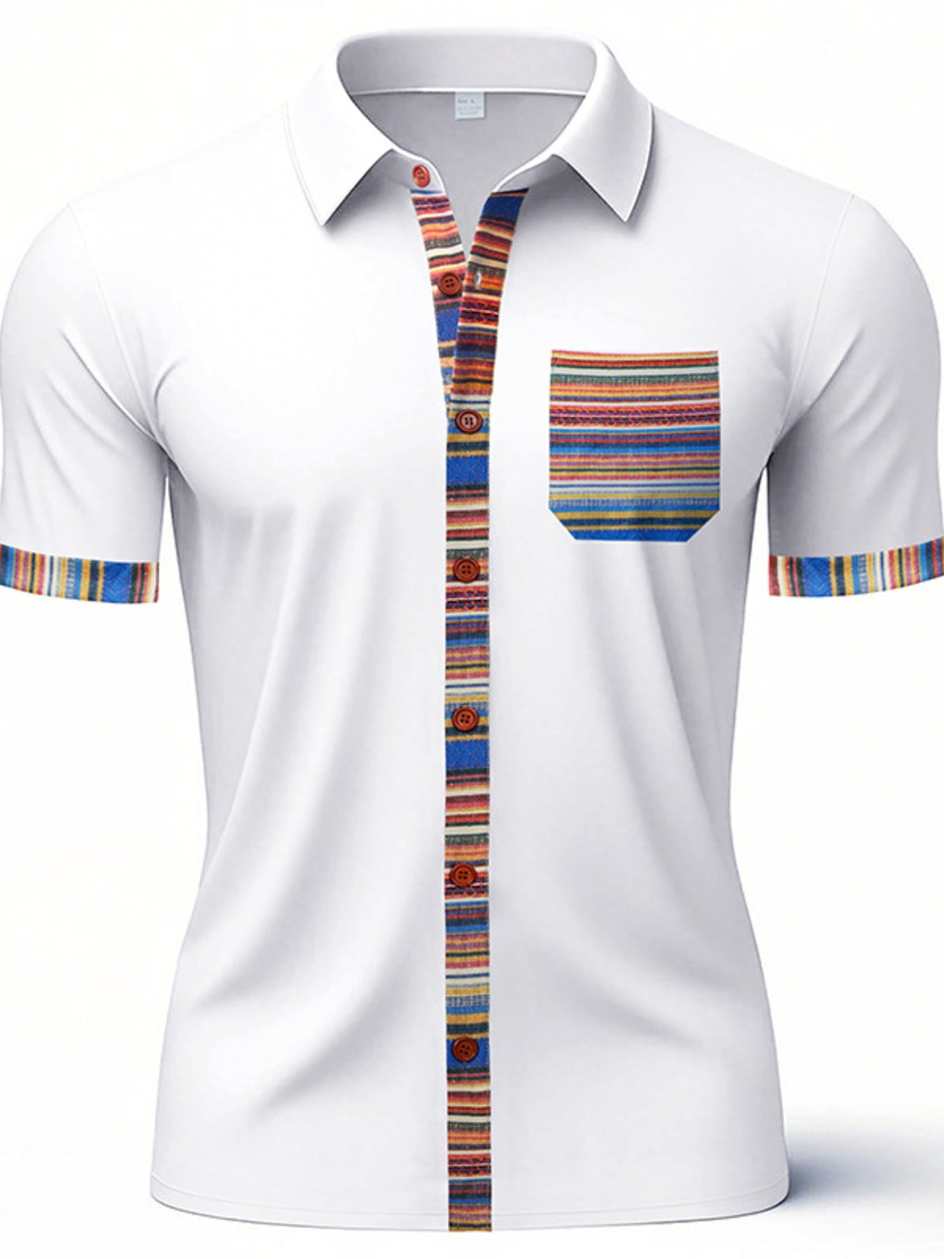 Men's Full Size Short Sleeve Shirt with Colorful Trim Plus Size