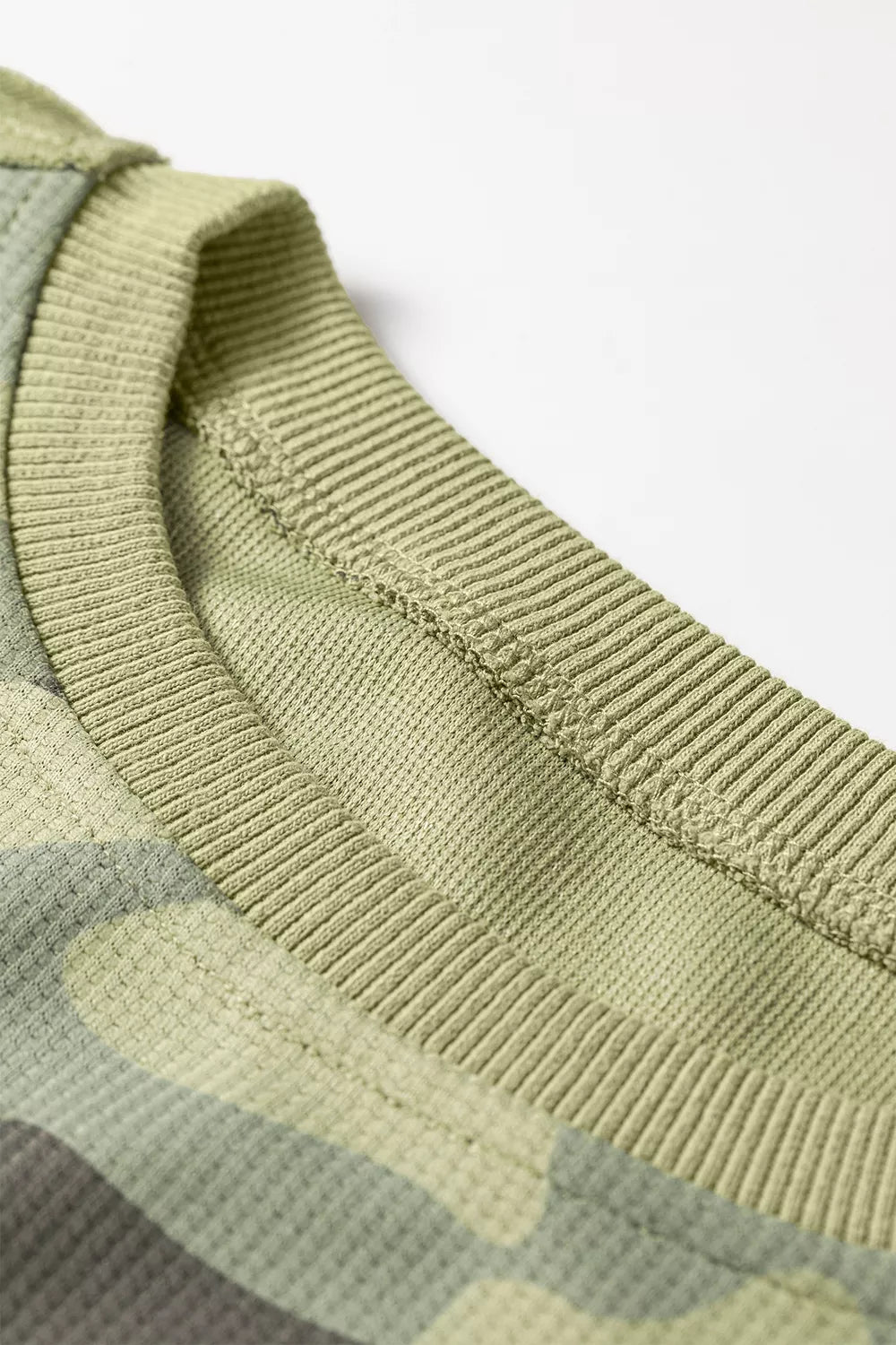 Camouflage Waffle Knit Raw Edge Contrast Trim Oversized Long Sleeve Top