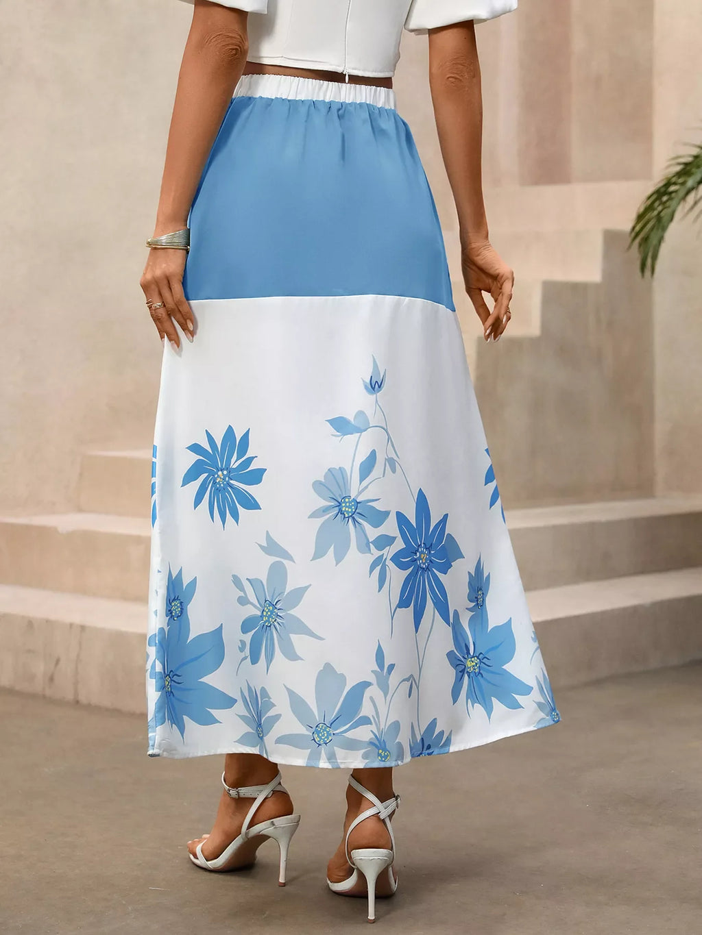 Floral Print Color Block Skirt