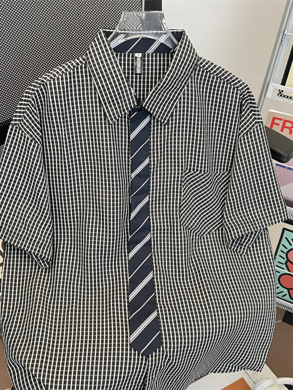 Men's Plus Size Plaid Button Up Short Sleeve Shirt
