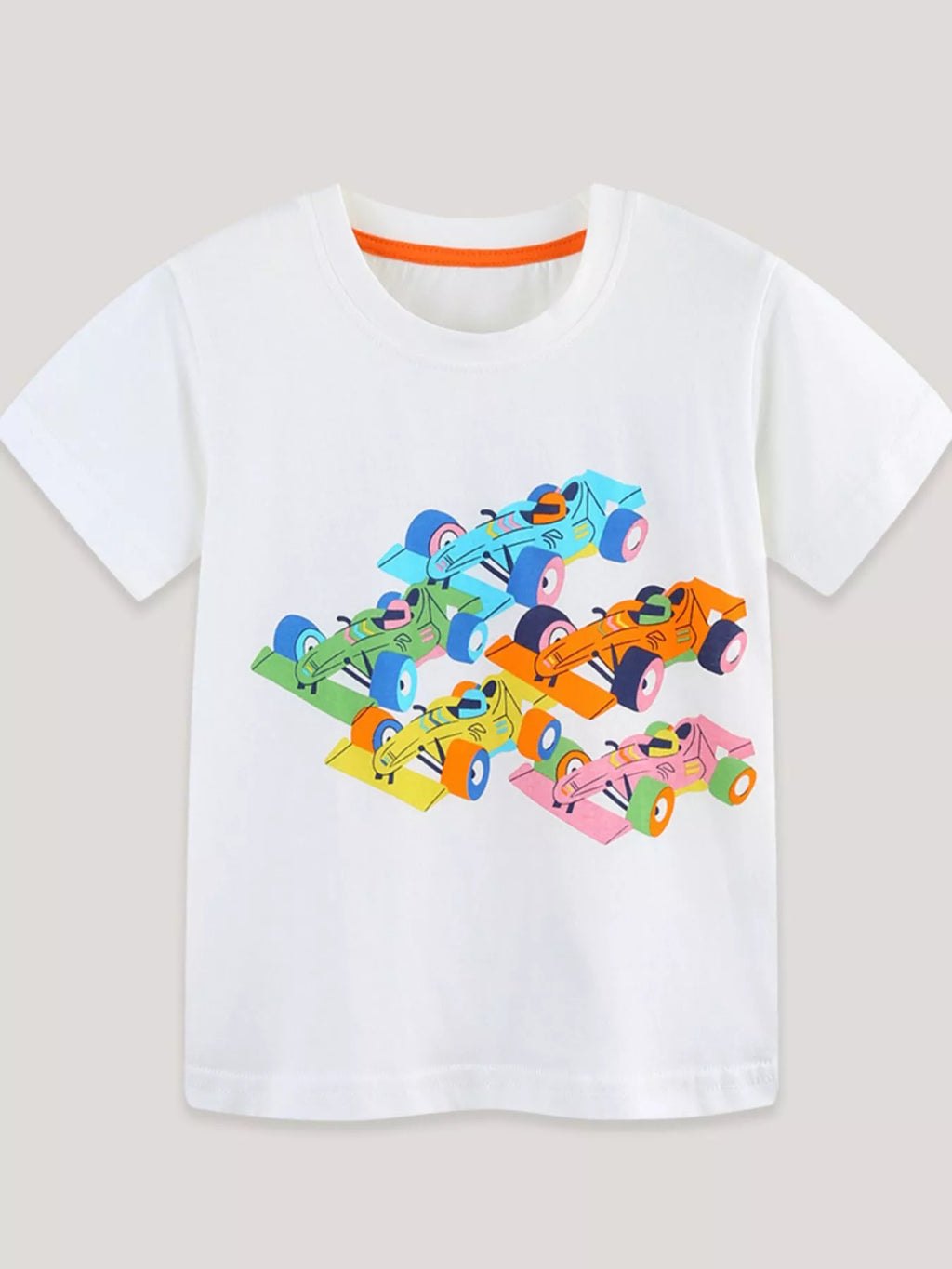 Children's Racing Car Graphic Round Neck T-Shirt