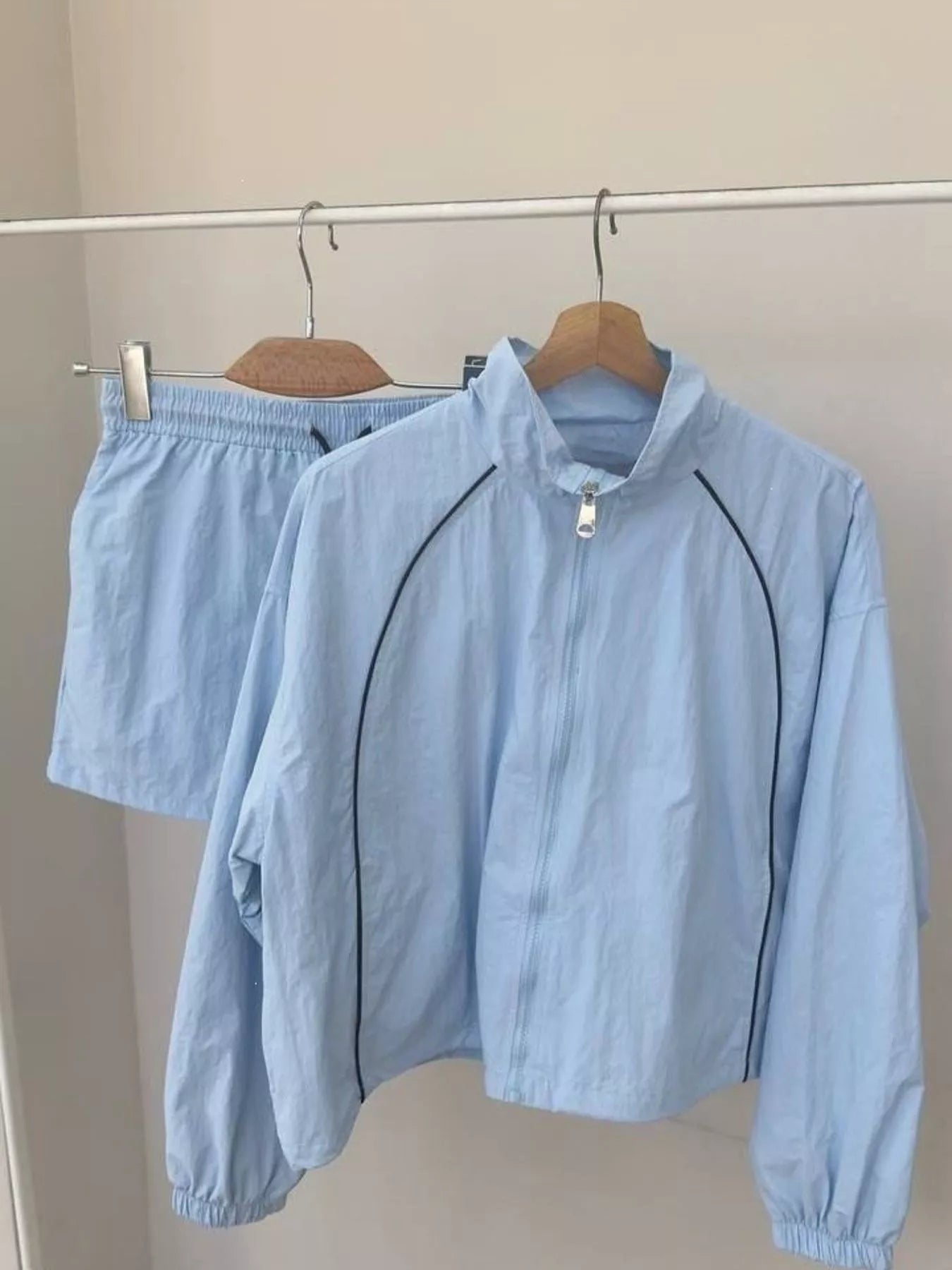 Zip Up Long Sleeve Outerwear and Shorts Set