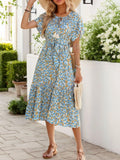 Floral Print Midi Dress with Tie Front