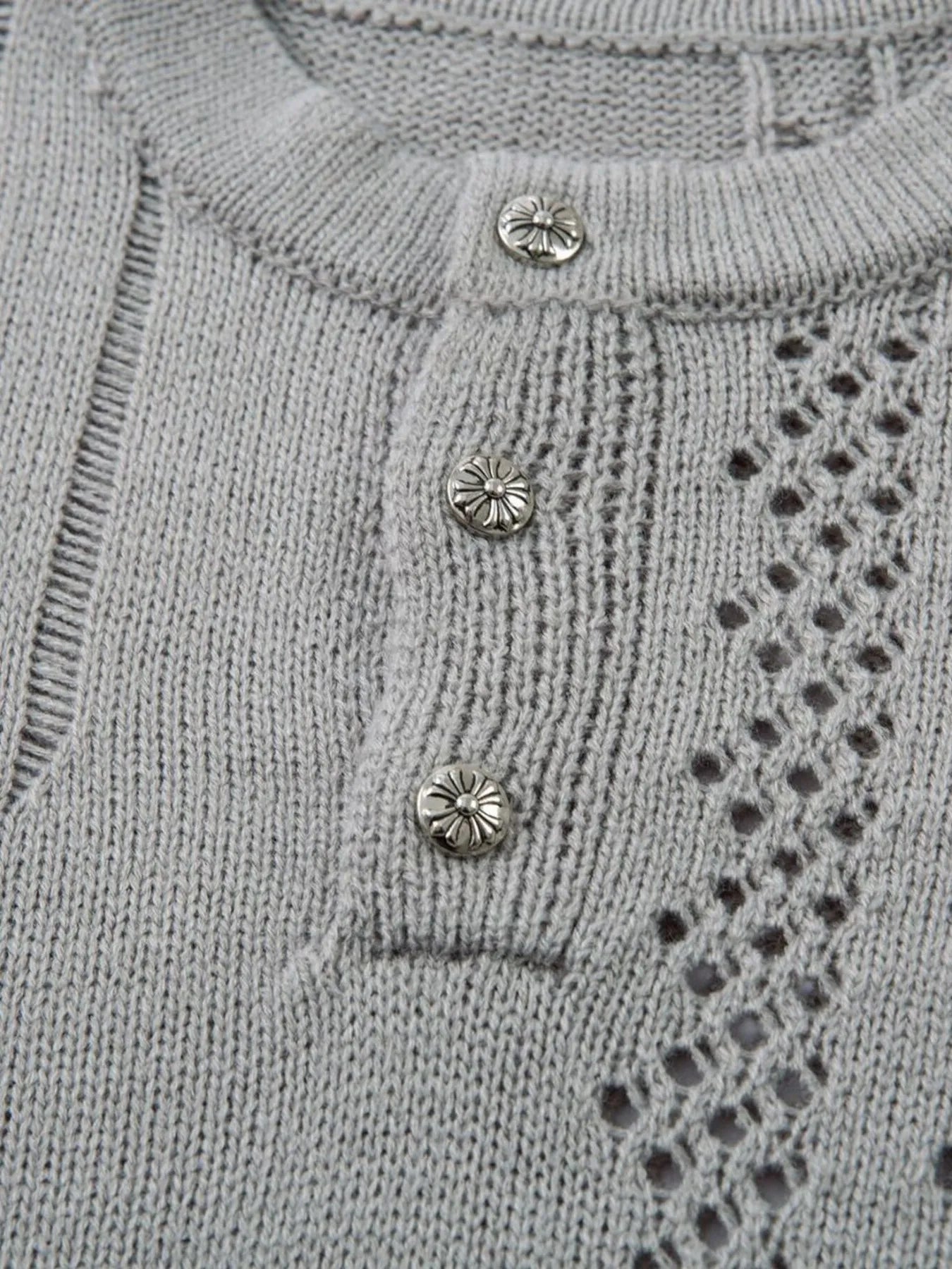 Men's Openwork Button Detail Knit Henley T-Shirt