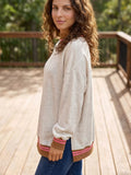 Ribbed Stand Neck Long Sleeve Loose Fit Sweatshirt