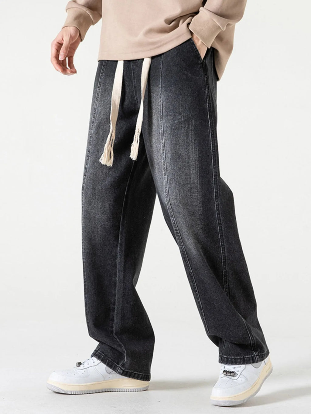 Men's Full Size Drawstring Wide Leg Jeans Plus Size