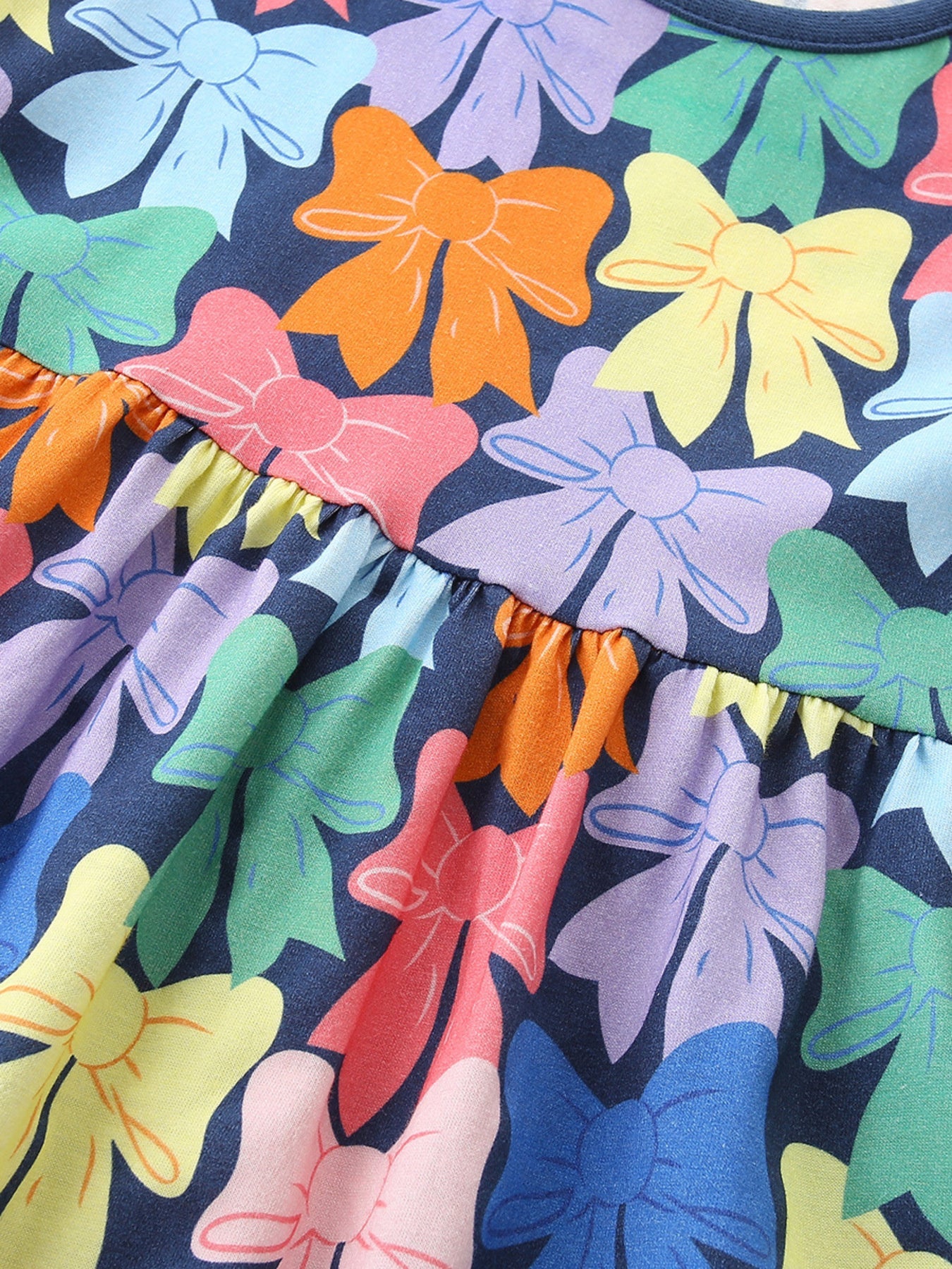 Children's Colorful Bow-Print Casual Dress
