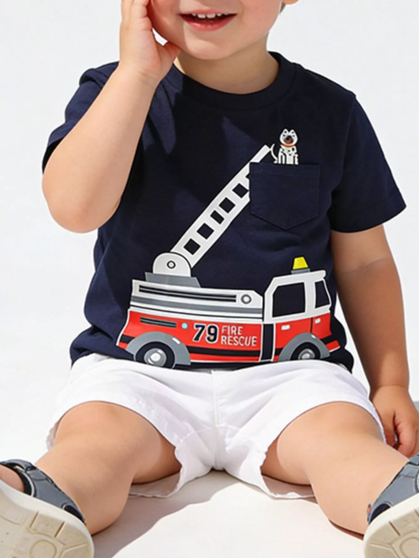 Children's Fire Truck Graphic Crew Neck T-Shirt