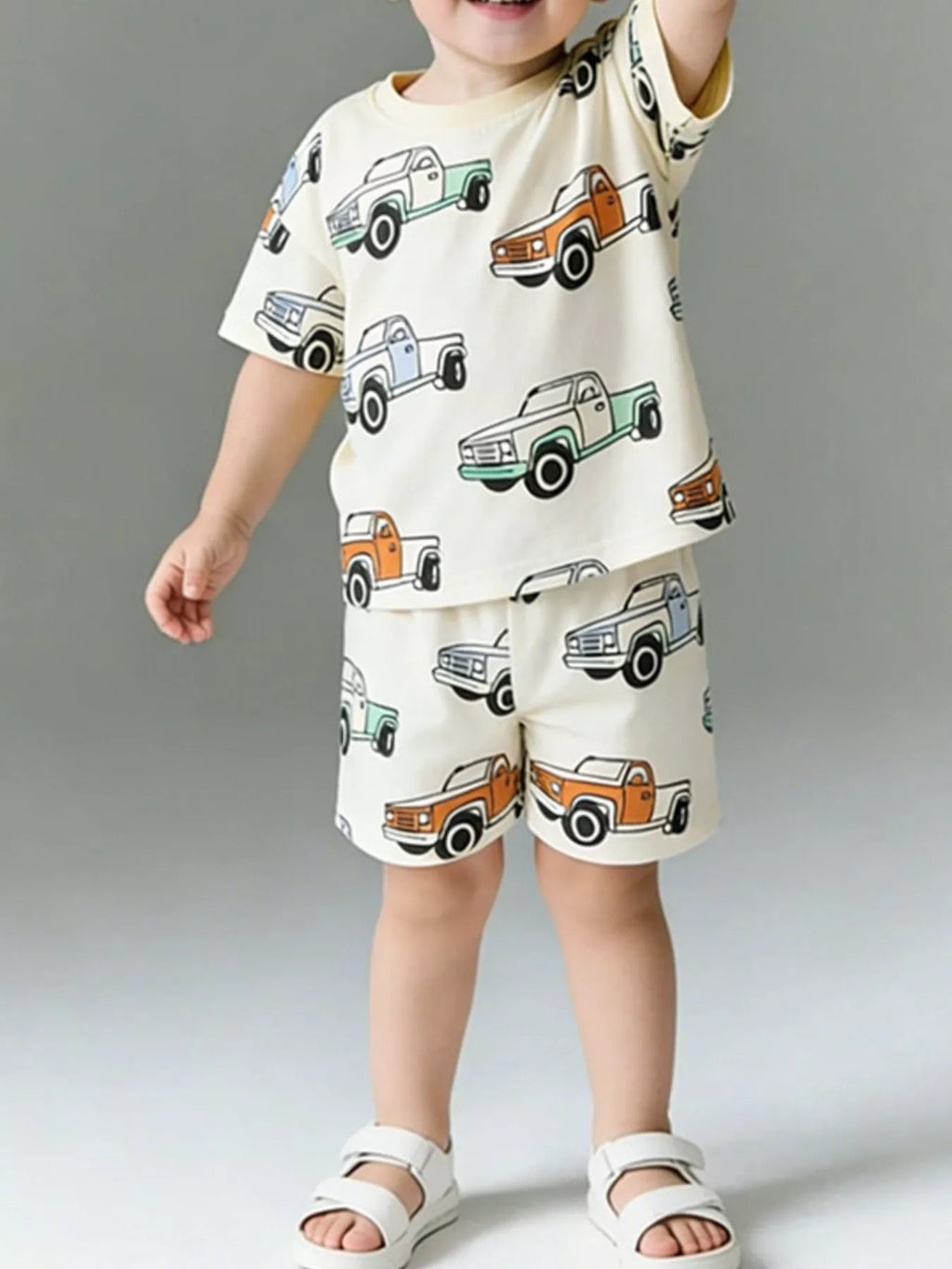 Children's Truck Print Round Neck Tee and Shorts Set