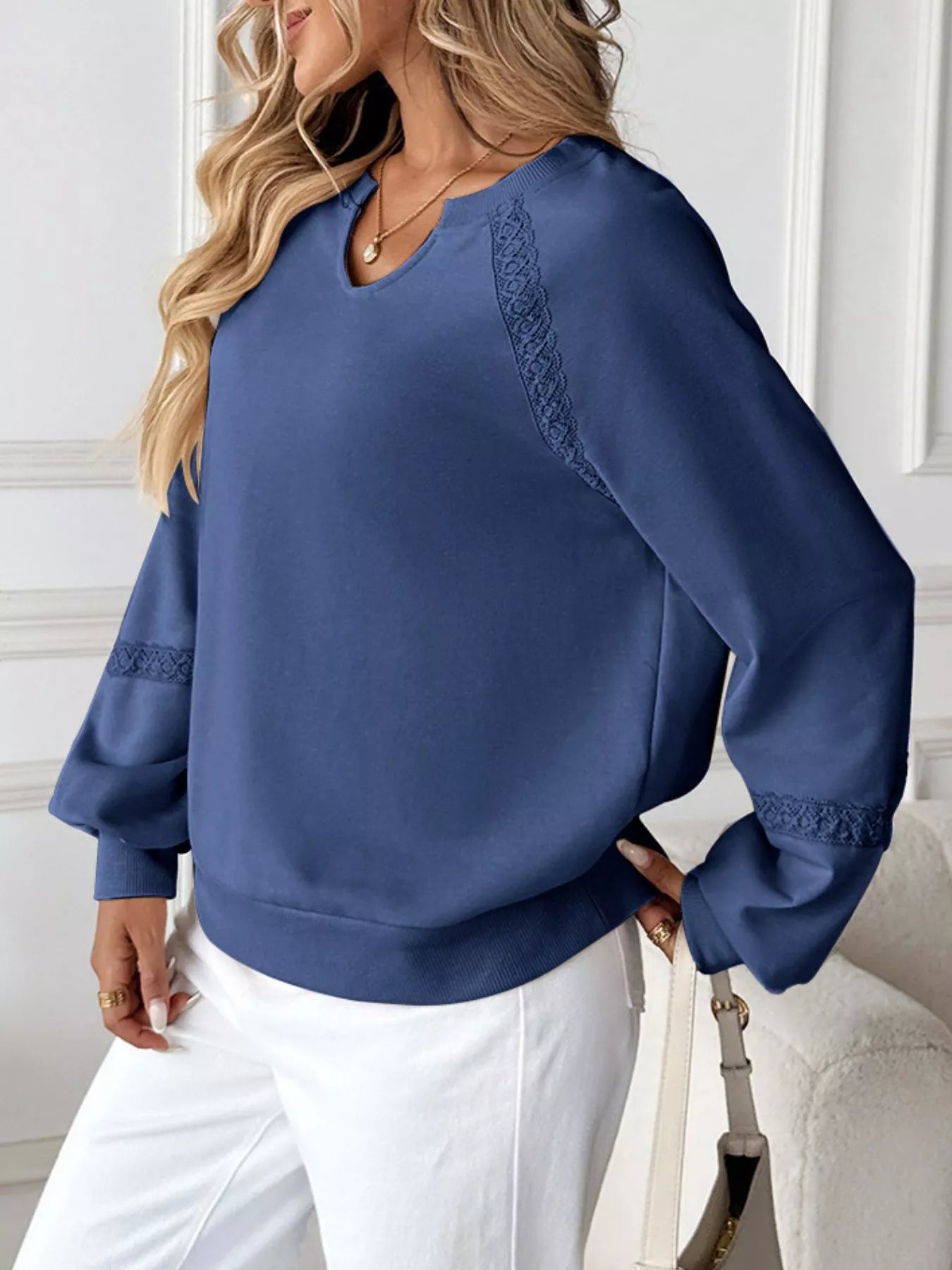 Notched Raglan Sleeve Sweatshirt