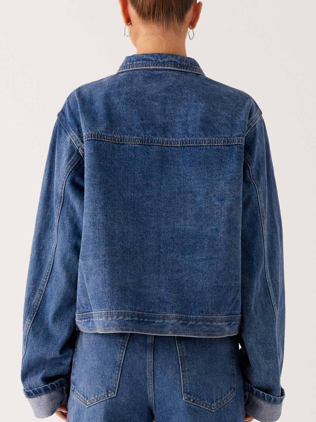 Button Down Cropped Oversized Denim Jacket