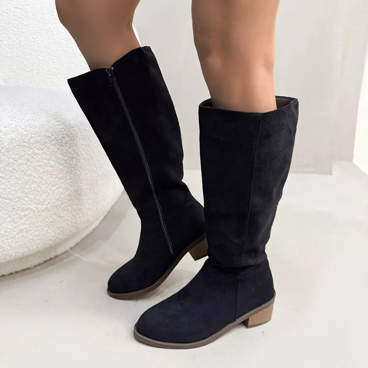 Side Zipper Closure Suede Knee-High Boots