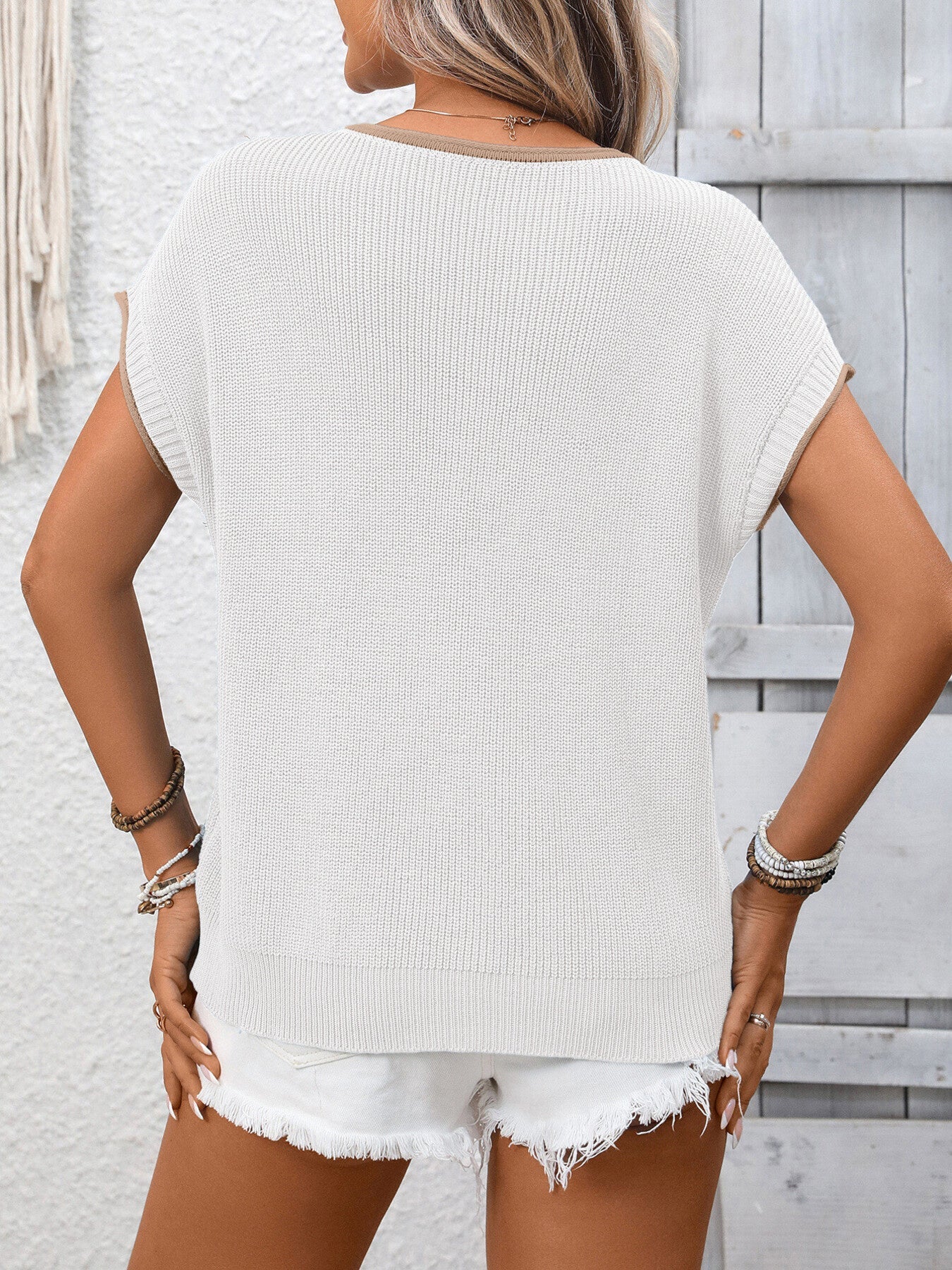 Contrast Trim Short Sleeve Sweater