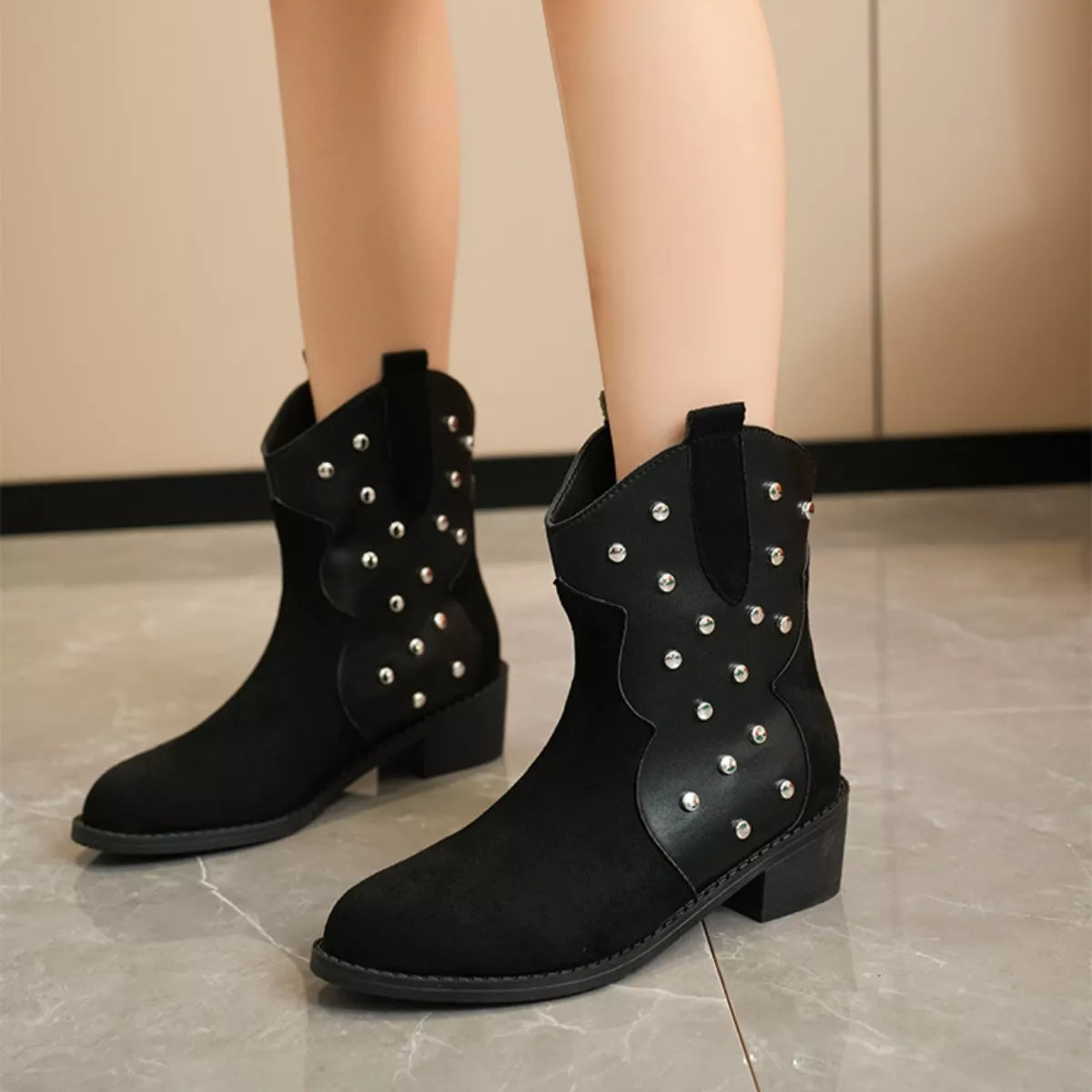 Studded Western Ankle Boots