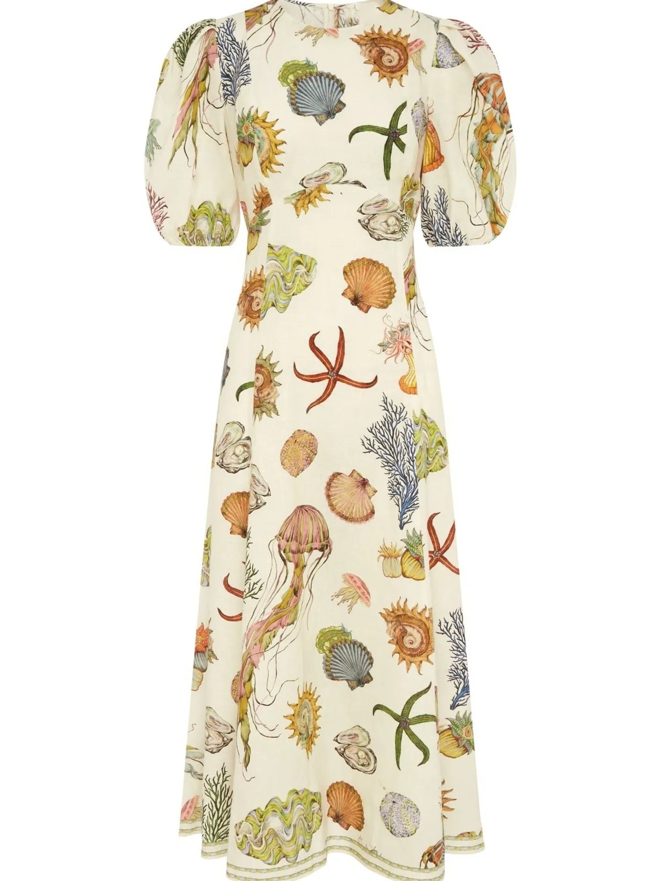 Printed Round Neck Puff Sleeve Dress