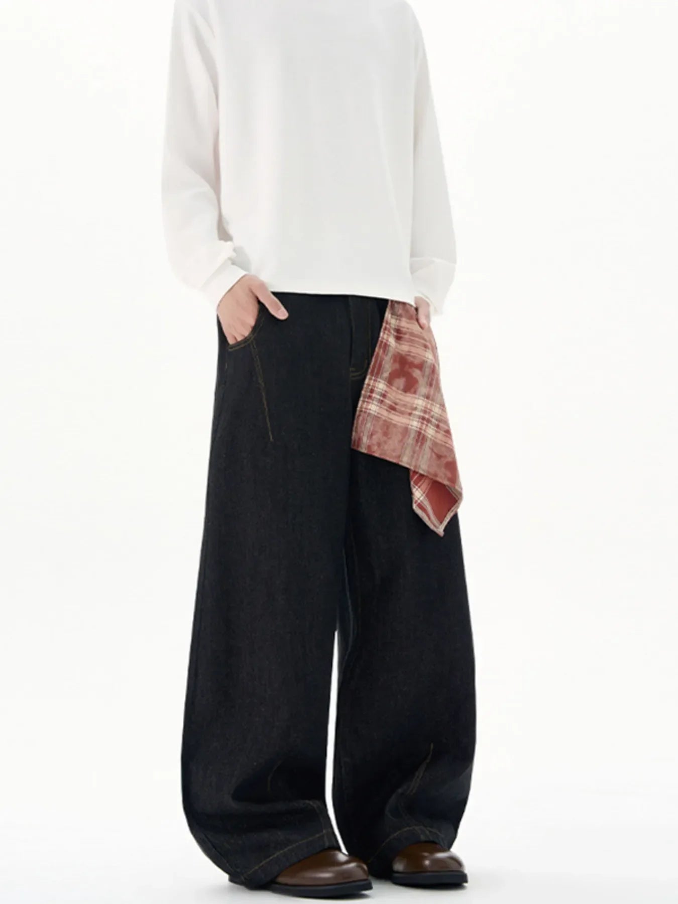 Men's Plus Size Wide Leg Jeans with Detachable Square Scarf
