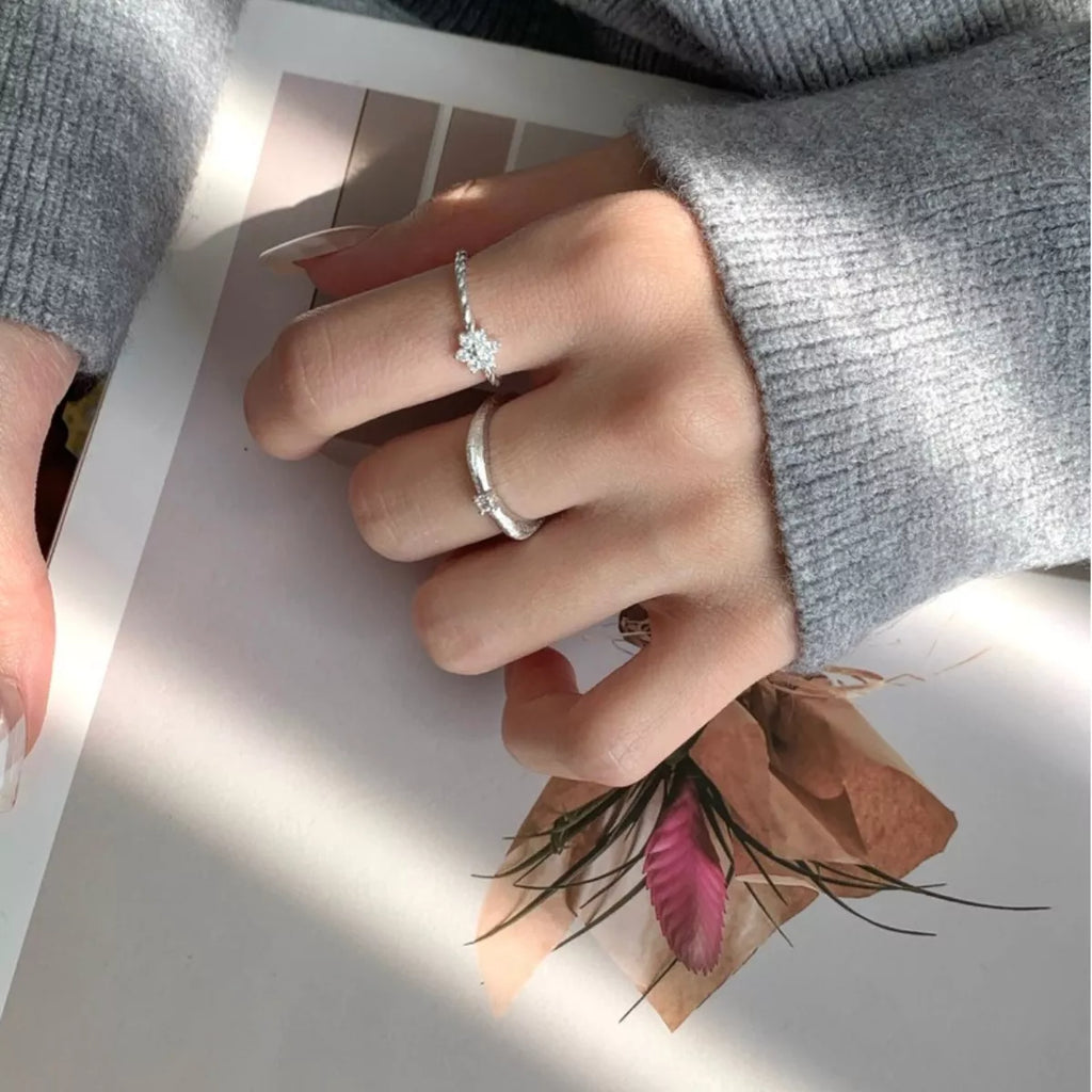 925 Sterling Silver Zircon Flower Open Ring