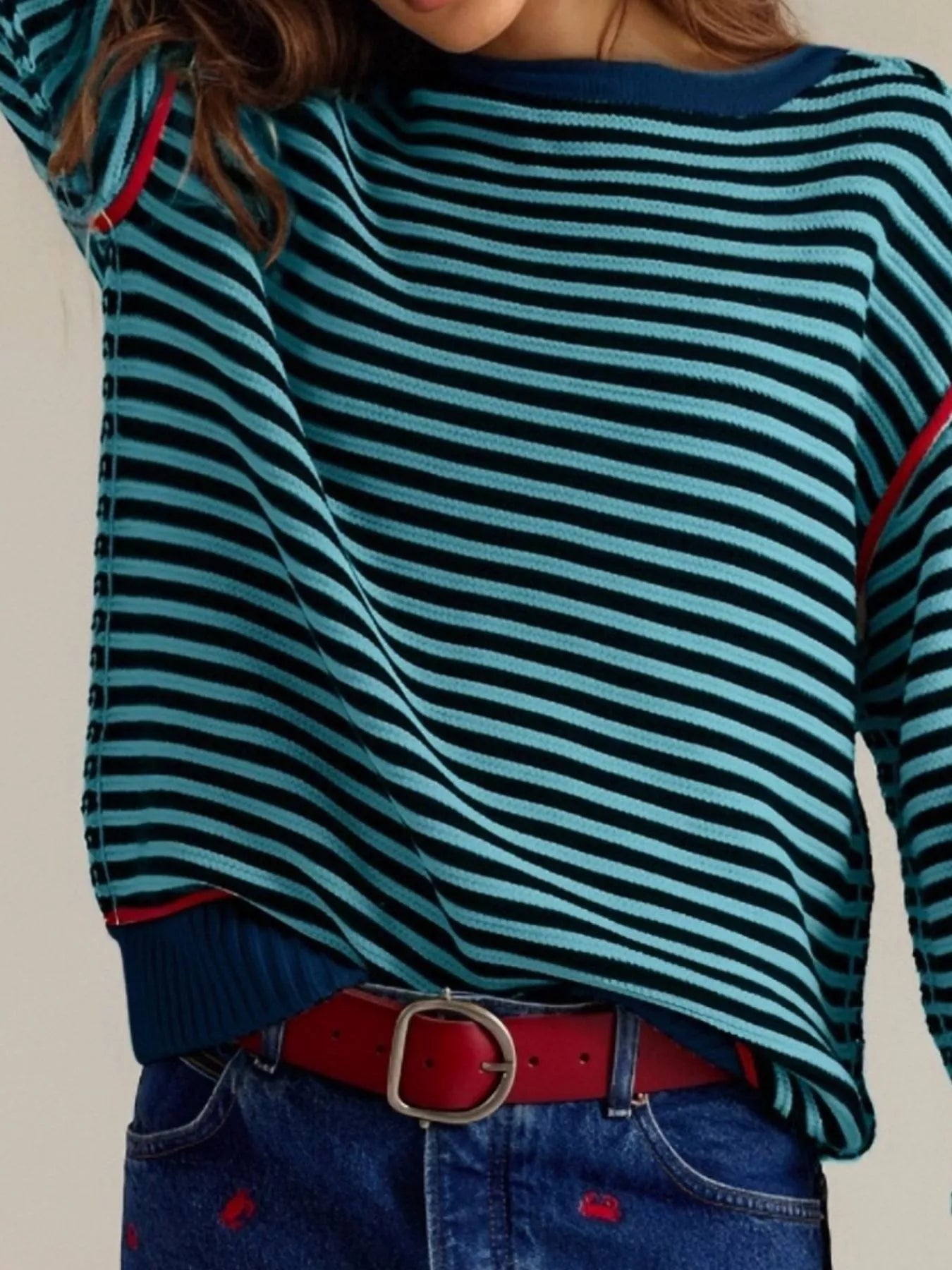 Striped Round Neck Long Sleeve Sweater