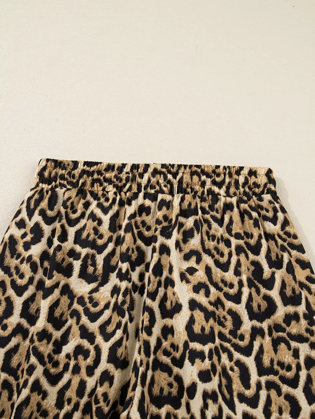Leopard Collared 3/4 Sleeve Shirt and Loose Pants Two Piece Outfit Set