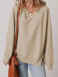 Raw Edge Exposed Seam Raglan Sleeve Side Slit Sweatshirt