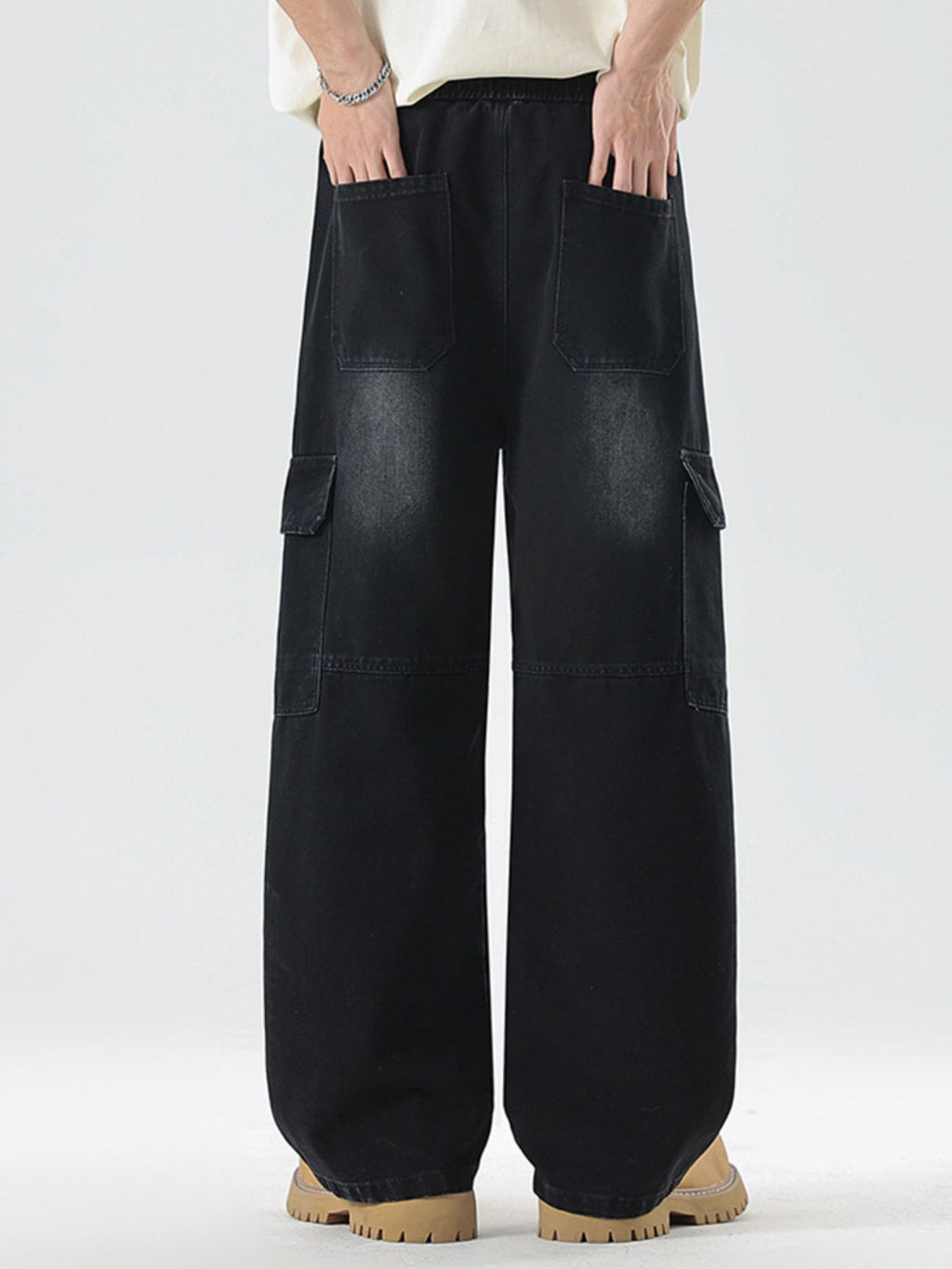 Men's Full Size Vintage Wash Wide Leg Jeans Plus Size