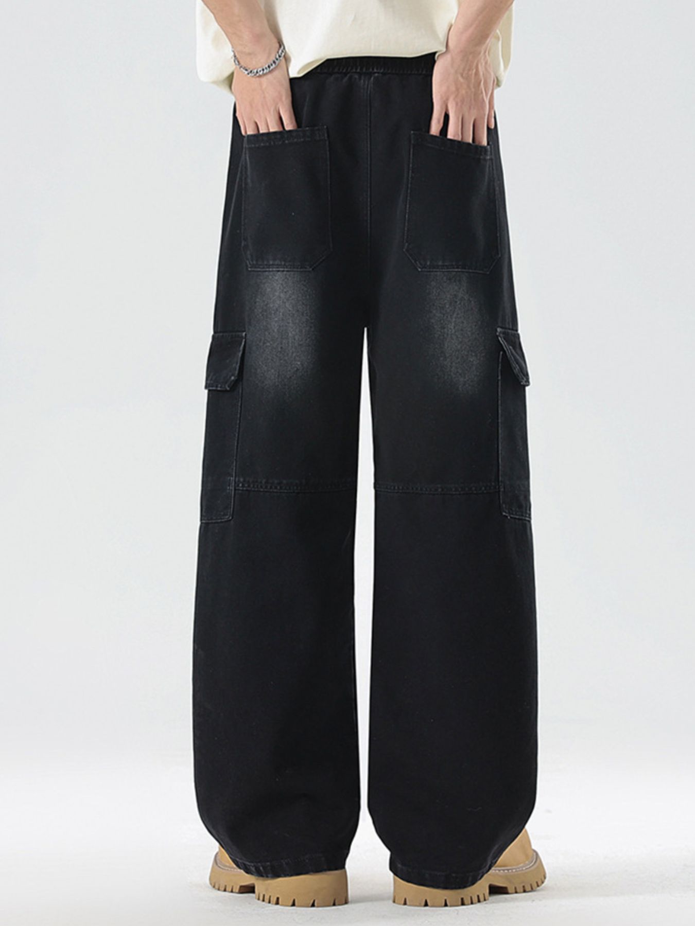 Men's Full Size Vintage Wash Wide Leg Jeans Plus Size