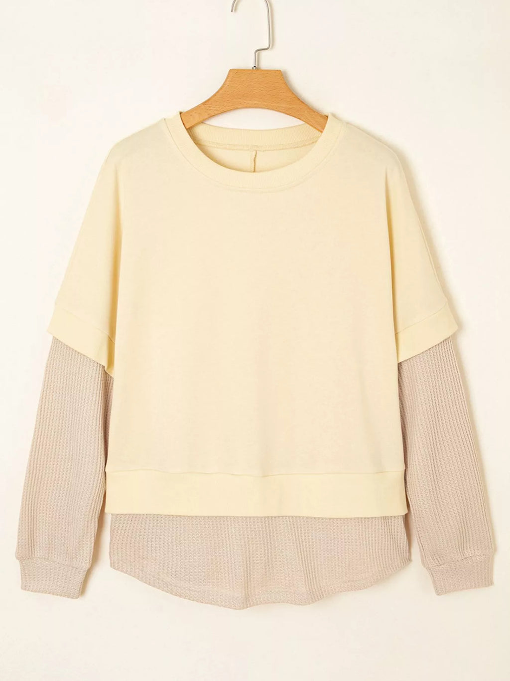 2 in 1 Faux Two Piece Patchwork Round Neck Sweatshirt