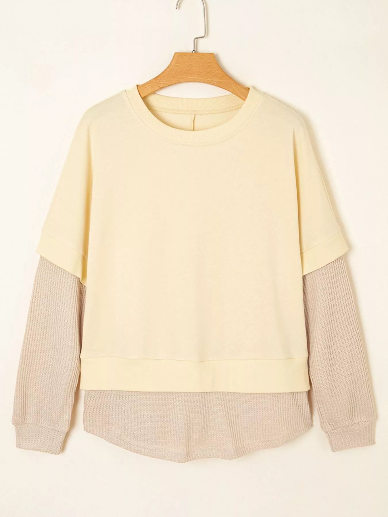 2 in 1 Faux Two Piece Patchwork Round Neck Sweatshirt