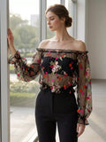 Floral Embroidered Mesh Off-Shoulder Top