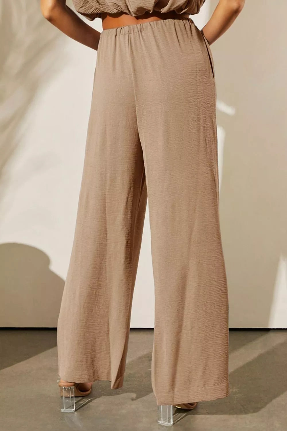 Solid Color Keyhole Puffy Tank Drawstring Loose Pants 2pcs Outfit