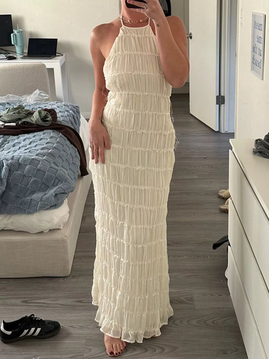 Ruched Halter Neck Maxi Dress